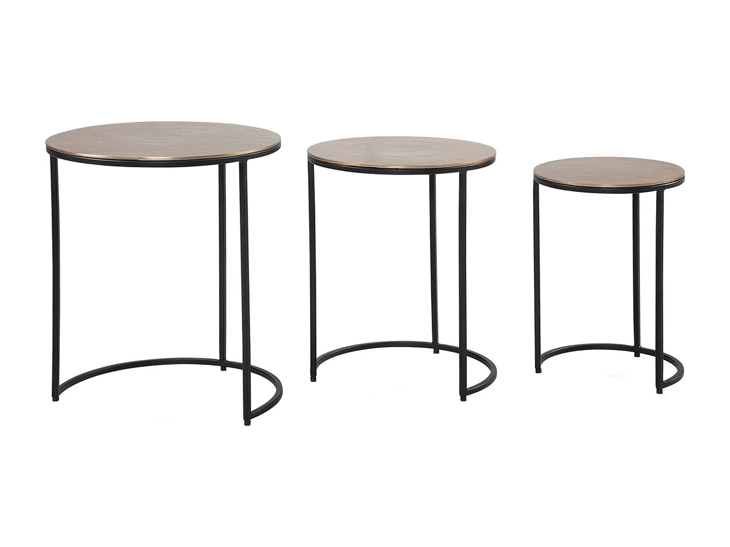 Beistelltisch 3er Set Aluminium Gold / Schwarz Design Satztisch Metall Rund, Wohnzimmertisch
