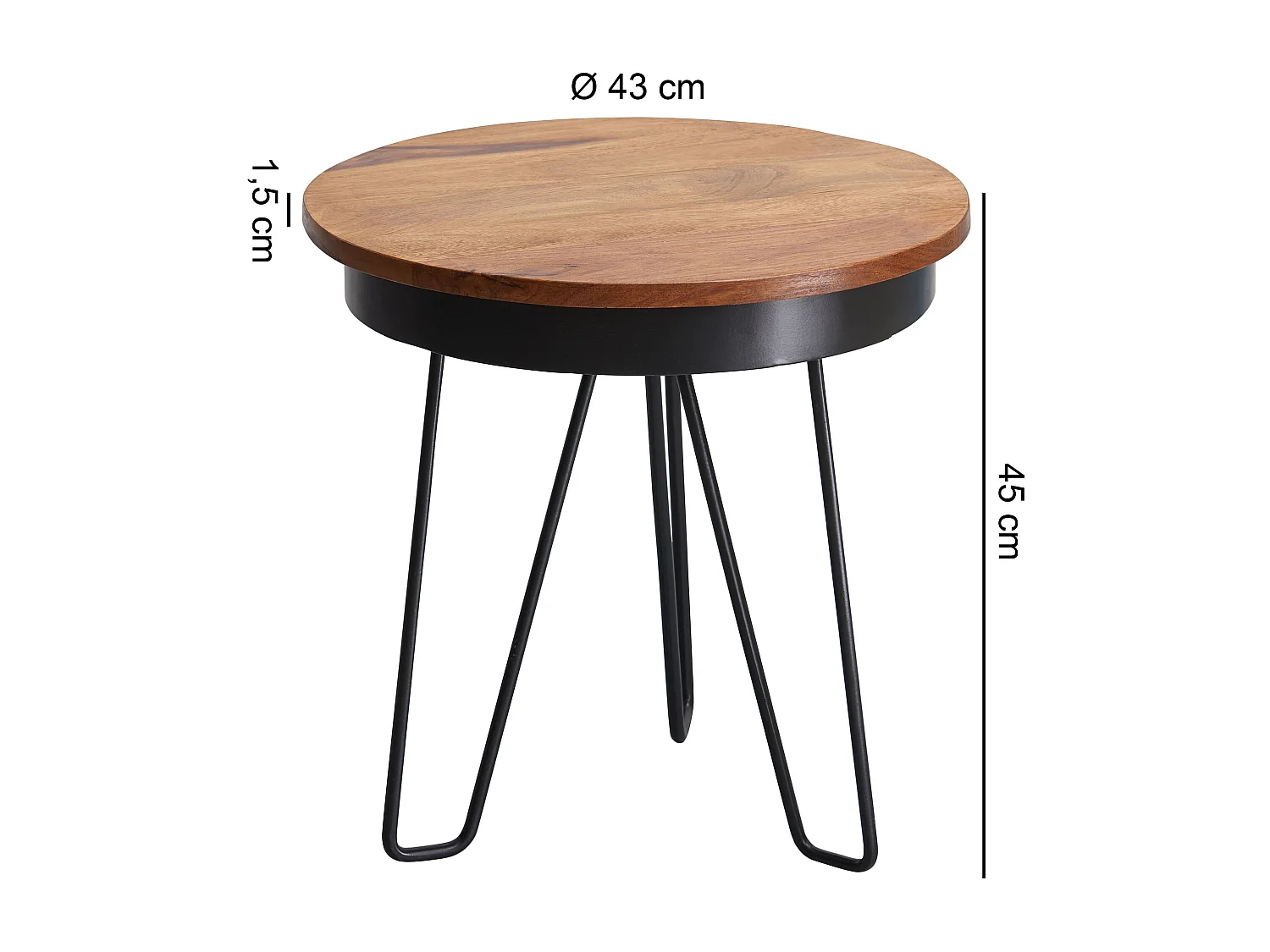 Table d'appoint 43 x 45 x 43 cm en bois de Sheesham  Pieds métalliques