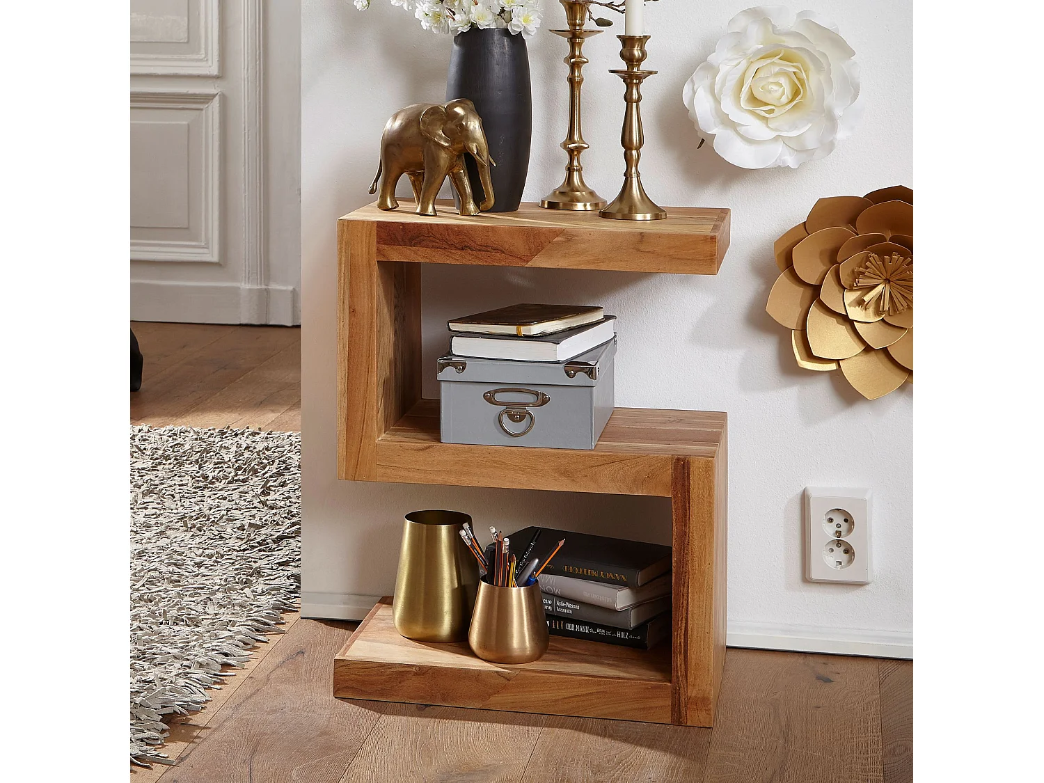 bijzettafel MUMBAI massief houten acacia S Cube 60 cm hoge salontafel design bruine salontafel in landelijke stijl