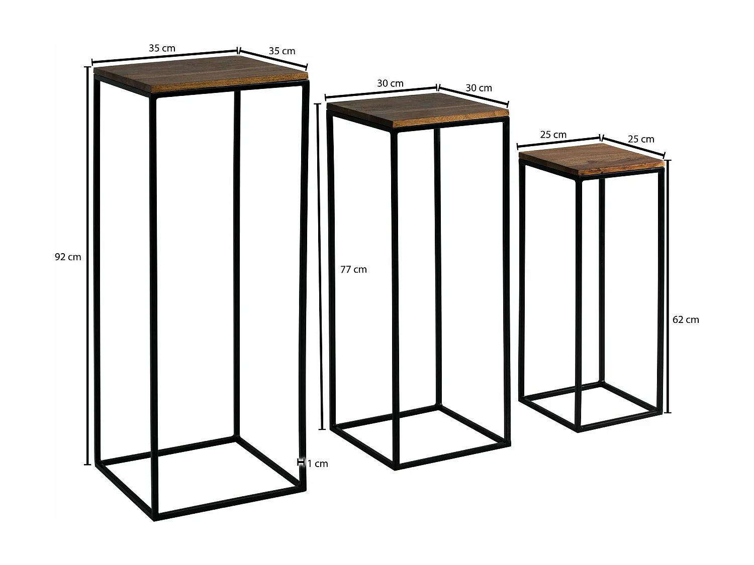 Sky Style - Tavolo da fiori in legno massiccio di sheesham, set di 3 tavolini a colonna Tavolo a colonna decorativo