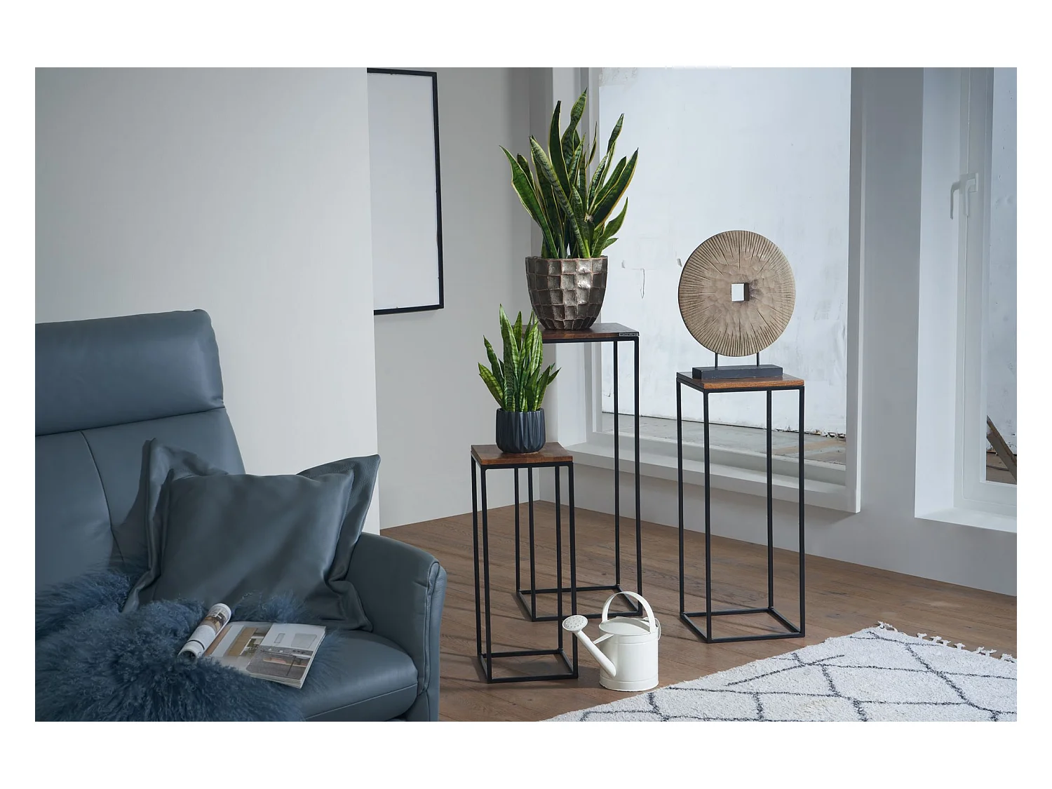 Tables Gigognes Ensemble Trois Pièces Sheesham Bois Massif et Métal | Set de Table d'appoint Lot de 3 Table de Salon Marron | Table Basse Carré Moderne