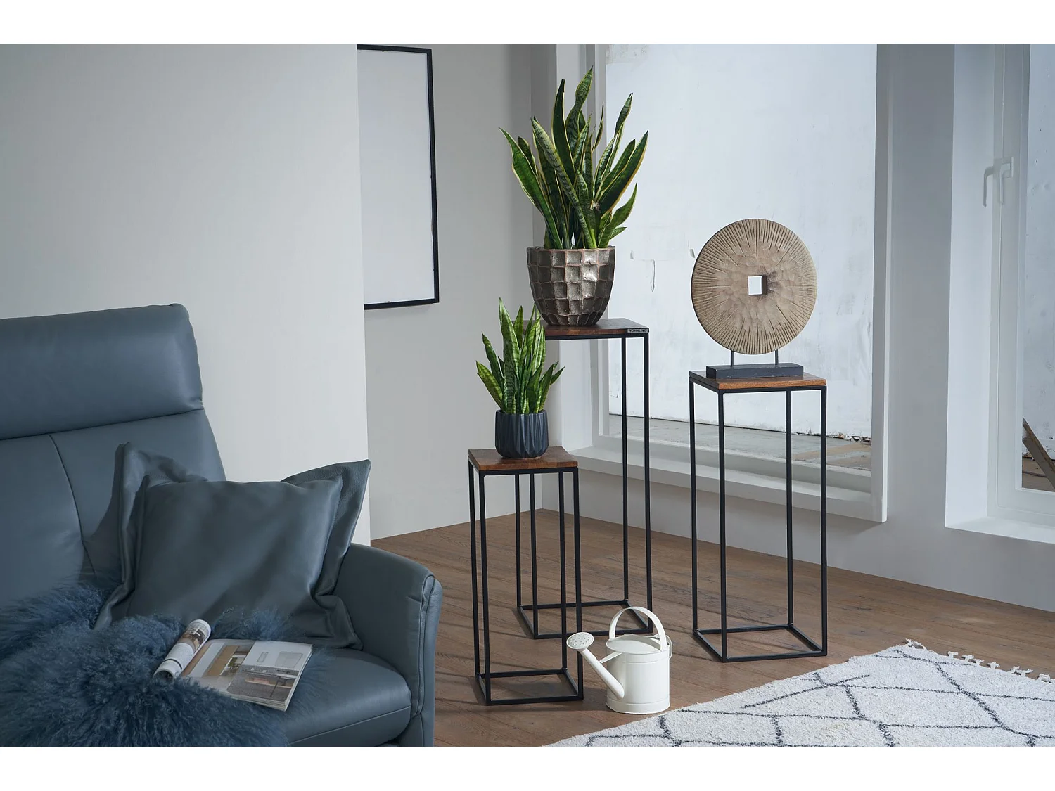 Juego de Mesas Auxiliares de 3 Piezas Madera Maciza de Sheesham y Metal