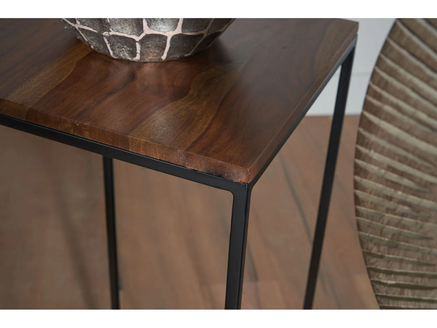 Juego de Mesas Auxiliares de 3 Piezas Madera Maciza de Sheesham y Metal