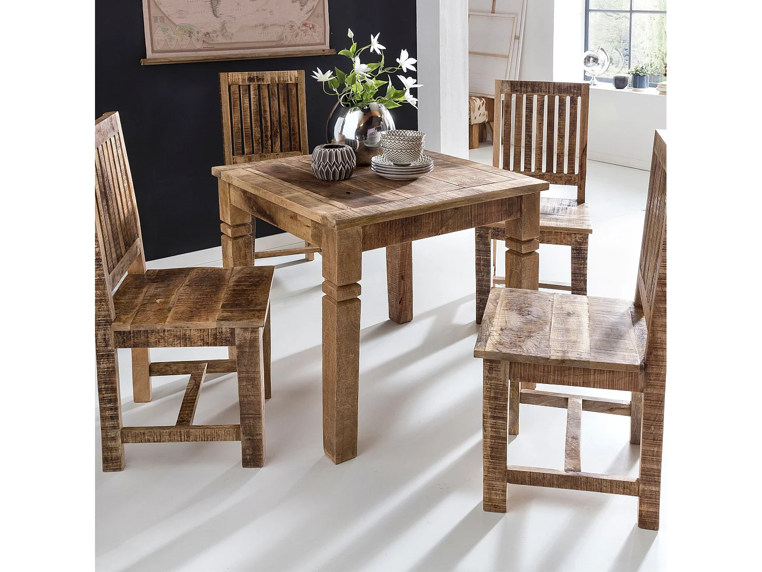 eettafel RUSTICA 80 x 80 x 76 cm mango hardhout Plein | Rustic Kitchen Table | Ontwerp houten eettafel | Eettafel voor 4 personen echt hout