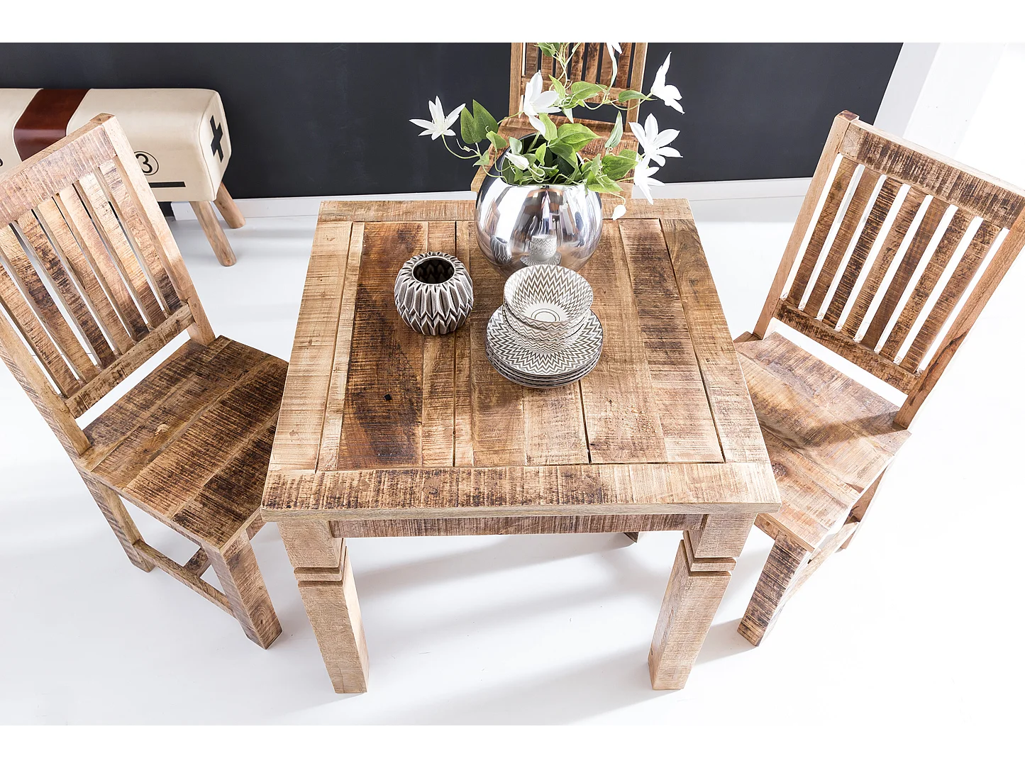 eettafel RUSTICA 80 x 80 x 76 cm mango hardhout Plein | Rustic Kitchen Table | Ontwerp houten eettafel | Eettafel voor 4 personen echt hout