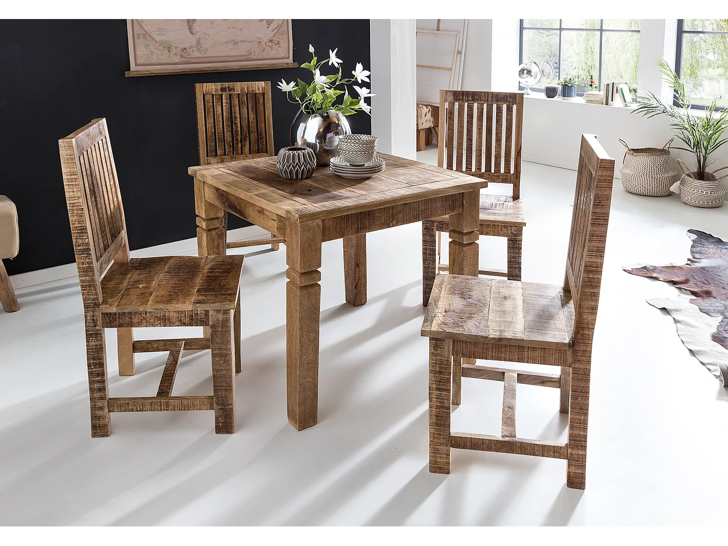 Esszimmertisch WL5.077 Braun 80 x 80 x 76 cm Mango Massivholz, Design Landhaus Esstisch Massiv,