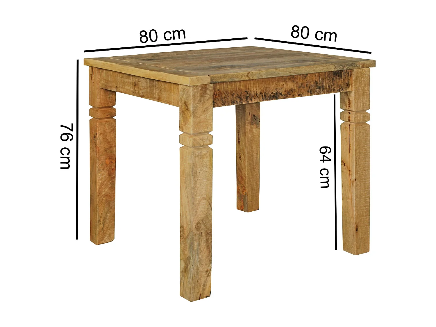 Esszimmertisch WL5.077 Braun 80 x 80 x 76 cm Mango Massivholz, Design Landhaus Esstisch Massiv,