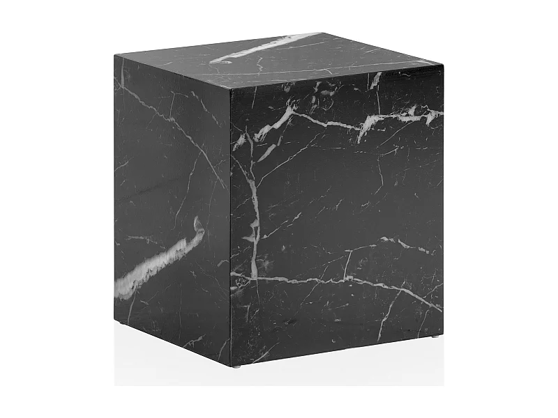 Couchtisch MONOBLOC 40x40x45 cm Schwarz Hochglanz mit Marmor Optik, Wohnzimmertisch Cube