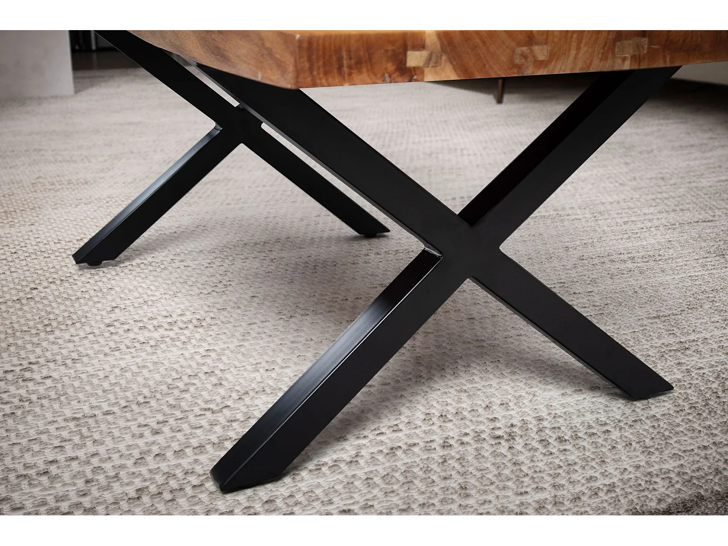 Couchtisch 120x60x46 cm Akazie Massivholz / Metall Baumkante, Design Wohnzimmertisch Rechteckig,