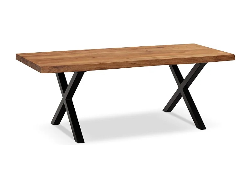 Couchtisch 120x60x46 cm Akazie Massivholz / Metall Baumkante, Design Wohnzimmertisch Rechteckig,