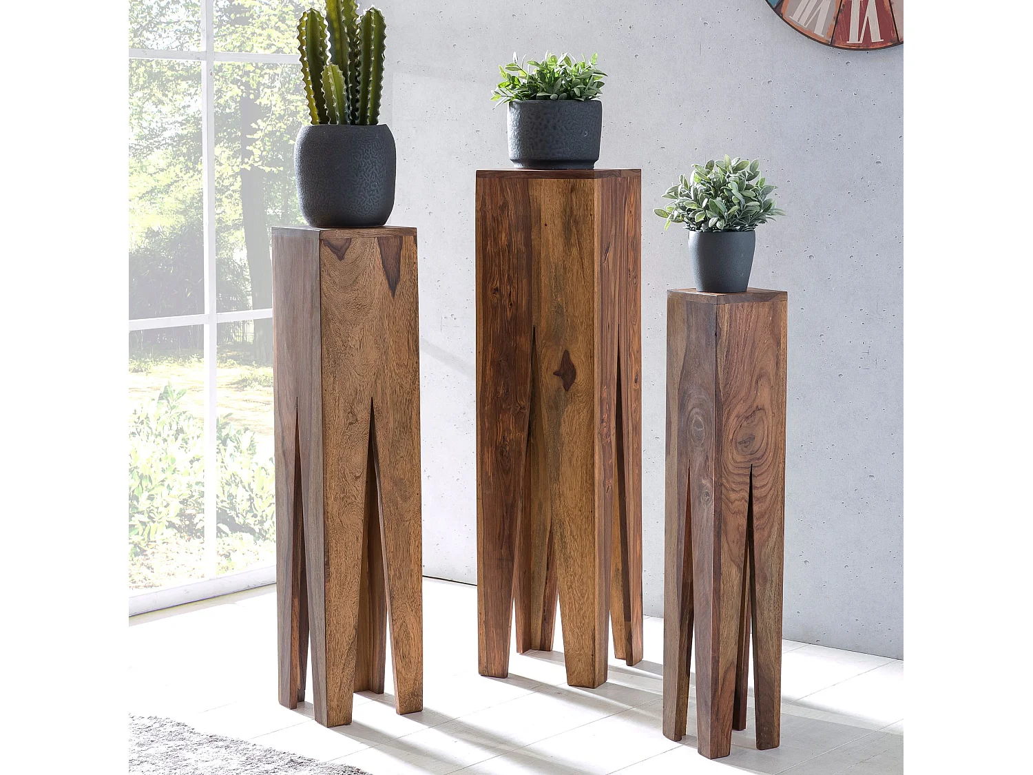 Bijzettafel Set van 3 kolommen Acacia massief houten salontafel ontwerp landelijke stijl vierkante salontafel