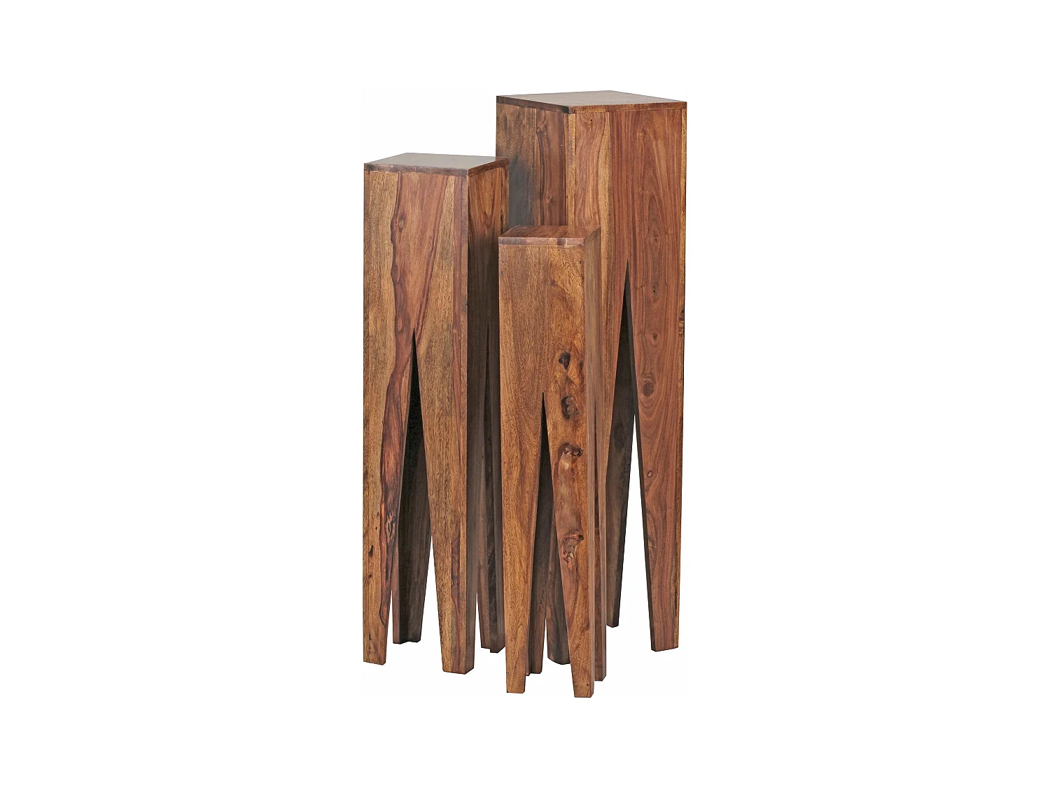 bijzettafel set van 3 massief houten sheesham salontafel design kolommen landelijke stijl salontafel vierkant