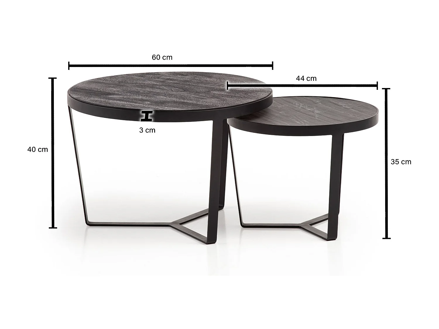 Salontafelset - Massief acaciahout zwart/antraciet - Modern design met nestfunctie