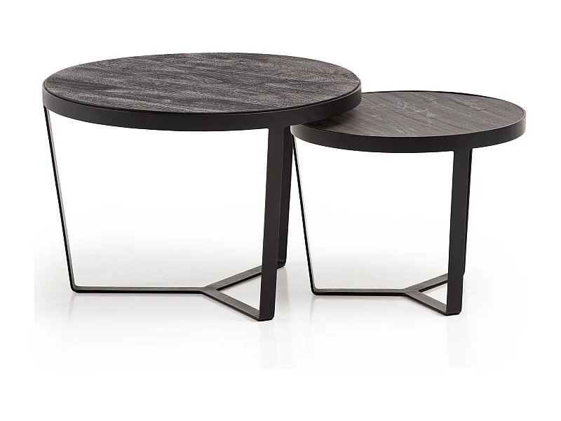 Tables Gigognes Ensemble Deux Pièces Acacia Bois Massif / Aspect Pierre Table de Salon | Set de