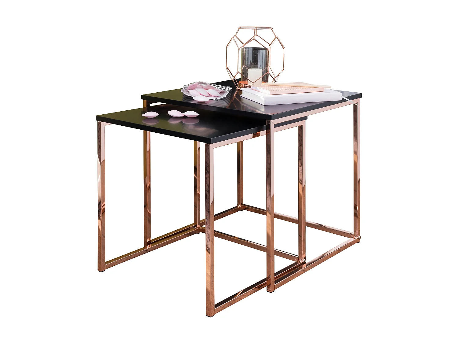 Bijzettafel set CALA - Zwart/koper MDF/metaal - Modern ontwerp met opbergruimte