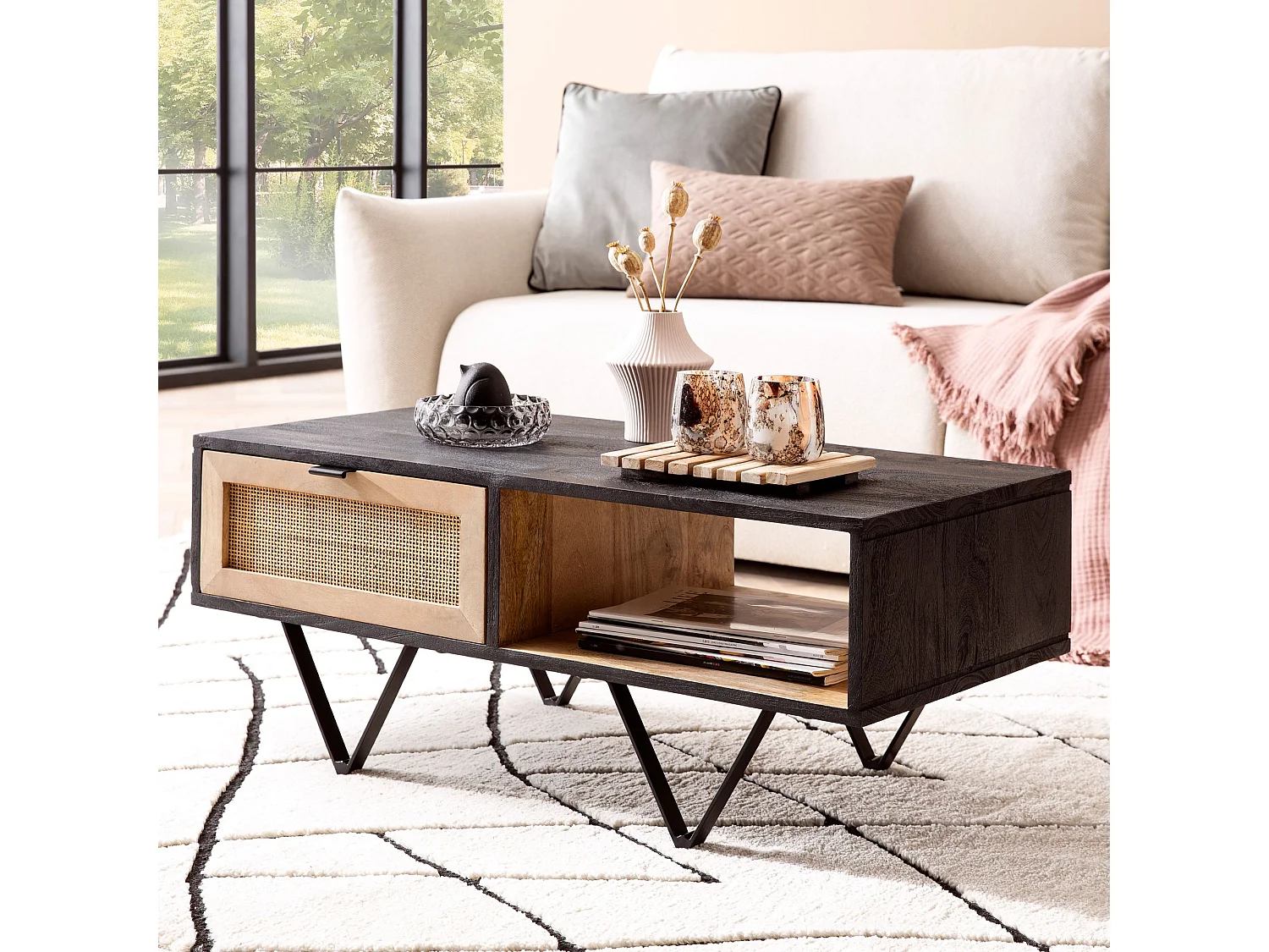 set de 2 tables gigognes BOHA table basse design en bois massif acacia 2 tables | Ensemble