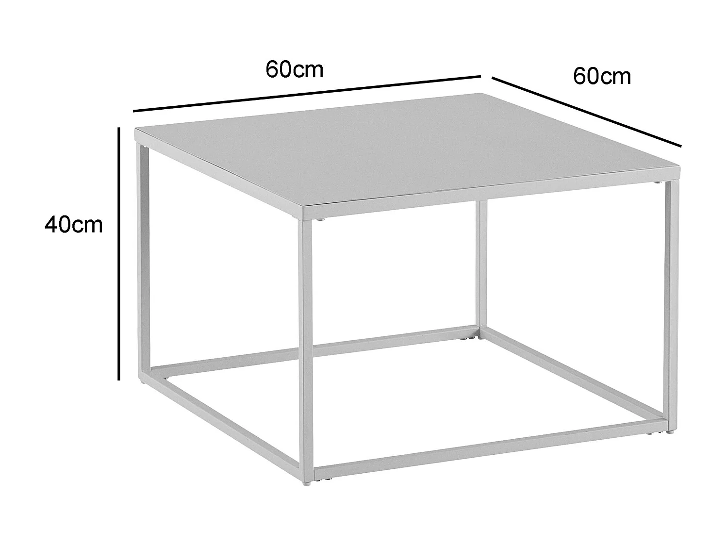 Couchtisch 60x60x40 cm Metall Wohnzimmertisch Industrial Weiß, Sofatisch Quadratisch, Loungetisch