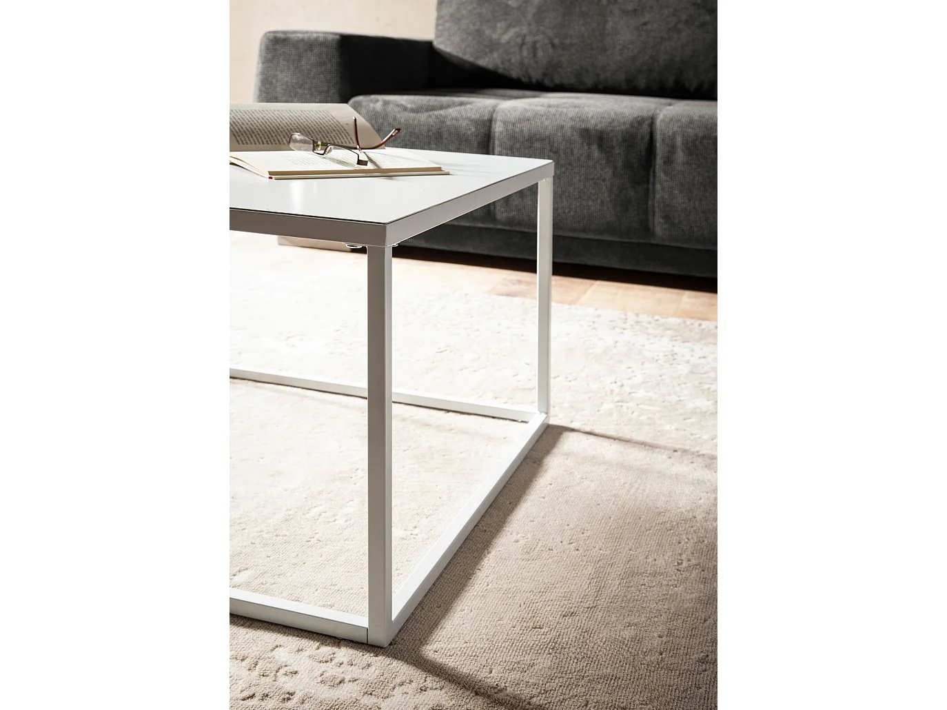 Couchtisch 60x60x40 cm Metall Wohnzimmertisch Industrial Weiß, Sofatisch Quadratisch, Loungetisch