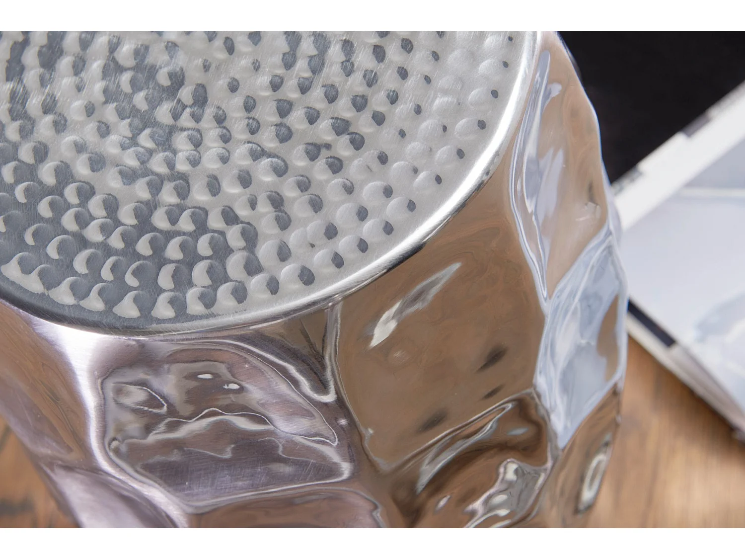 table d'appoint JADA 30x47x30cm table d'argent en aluminium oriental rond | Petite Hammerschlag