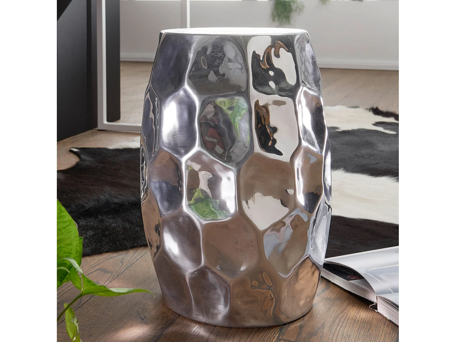 table d'appoint JADA 30x47x30cm table d'argent en aluminium oriental rond | Petite Hammerschlag
