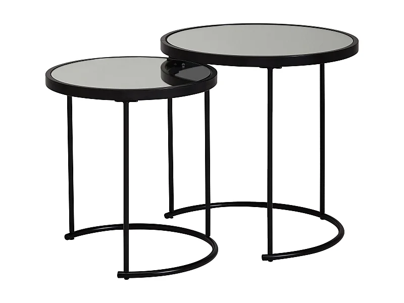 design bijzettafel rond Ø 50/42 cm - 2 stuks zwart met spiegelglas | Salontafel set van 2 | Bijzettafel gespiegelde salontafel