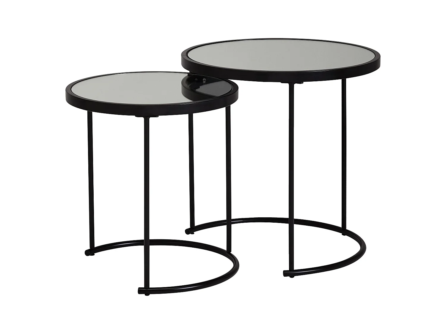 design bijzettafel rond Ø 50/42 cm - 2 stuks zwart met spiegelglas | Salontafel set van 2 | Bijzettafel gespiegelde salontafel