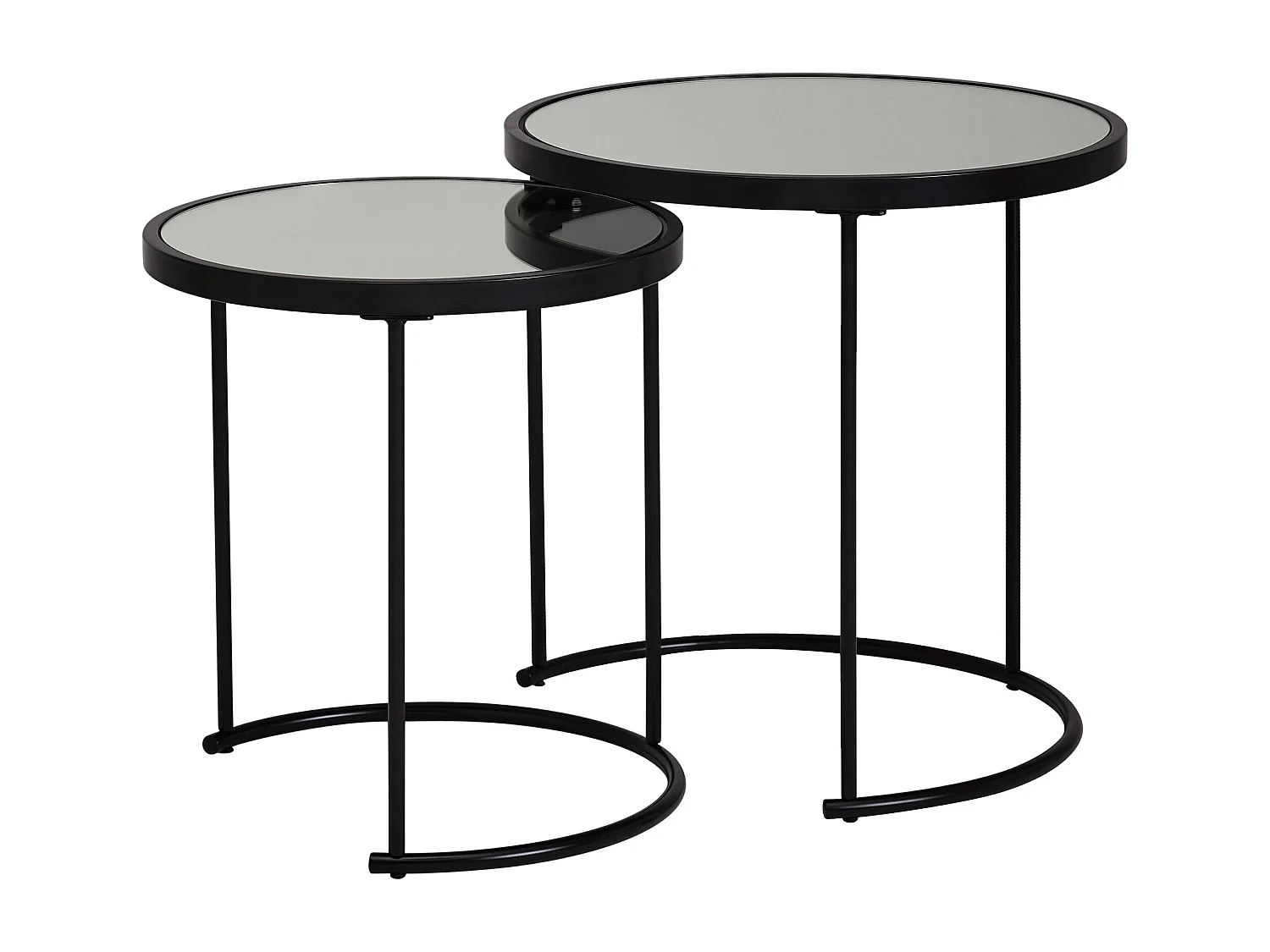 design bijzettafel rond Ø 50/42 cm - 2 stuks zwart met spiegelglas | Salontafel set van 2 | Bijzettafel gespiegelde salontafel