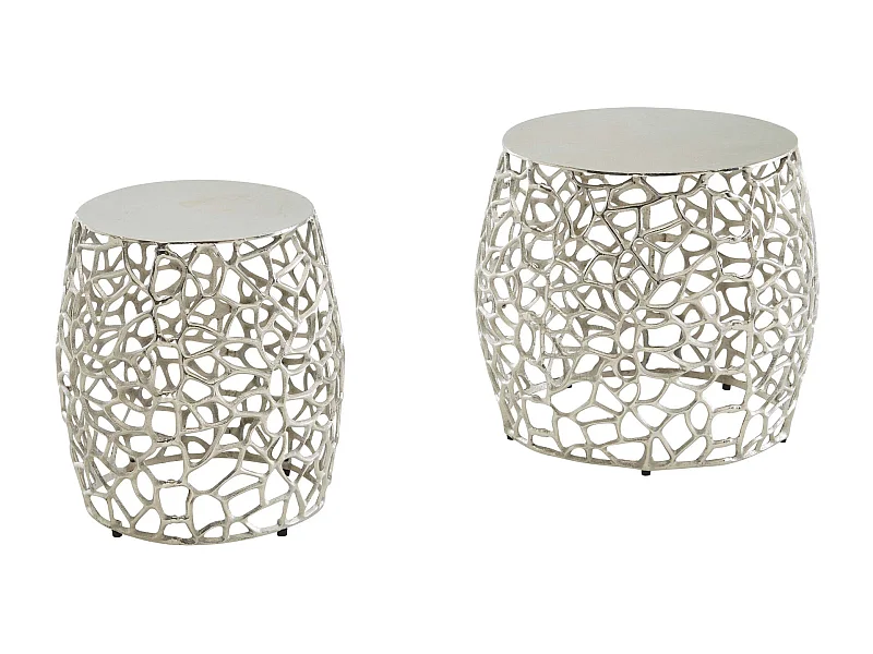 Tafel Set Metaal Salontafel Set van 2 Rond Zilver Aluminium | Tafel Woonkamer Bijzettafel | Moderne Nesttafel Metalen Tafel