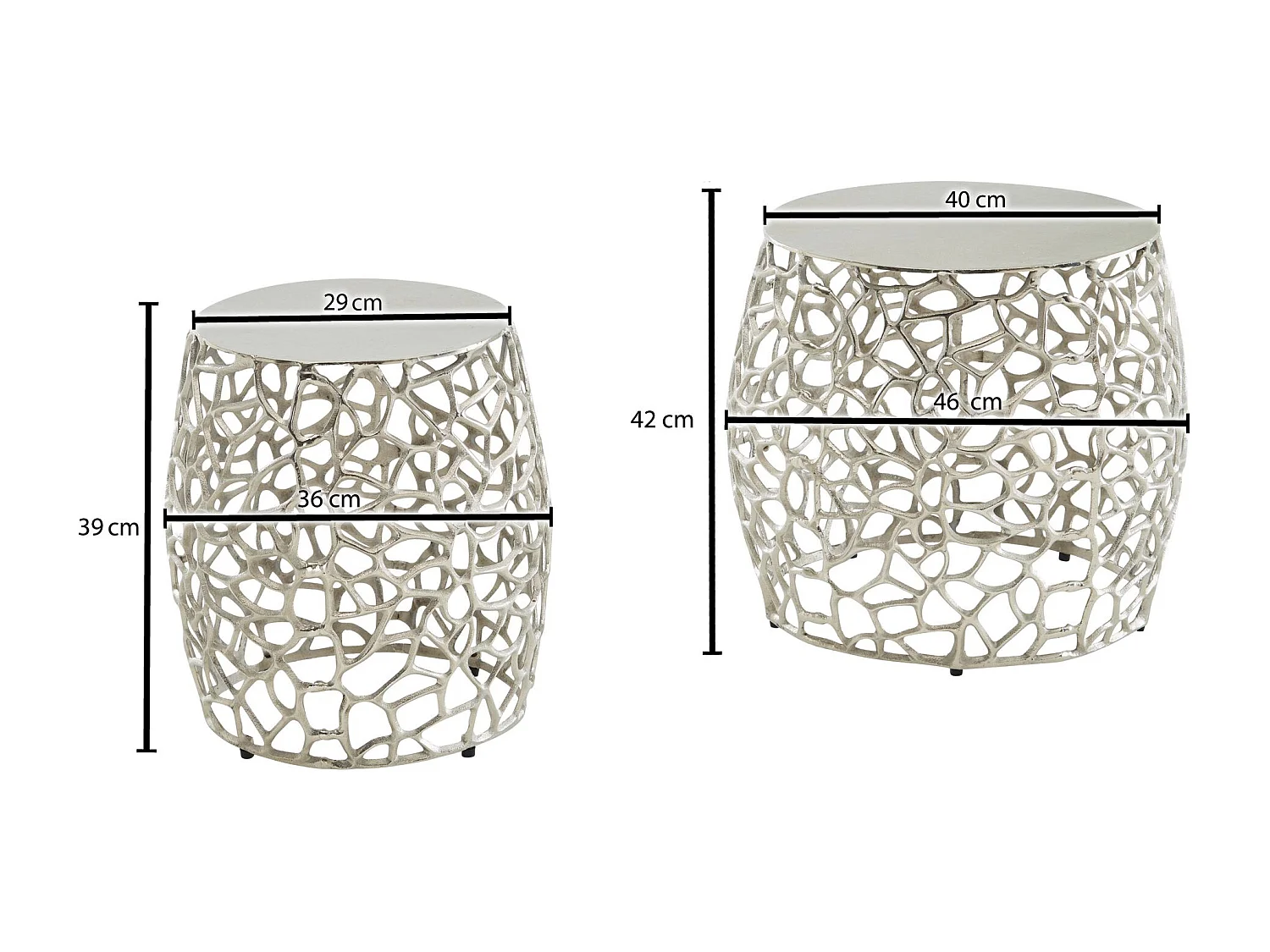 Tafel Set Metaal Salontafel Set van 2 Rond Zilver Aluminium | Tafel Woonkamer Bijzettafel | Moderne Nesttafel Metalen Tafel