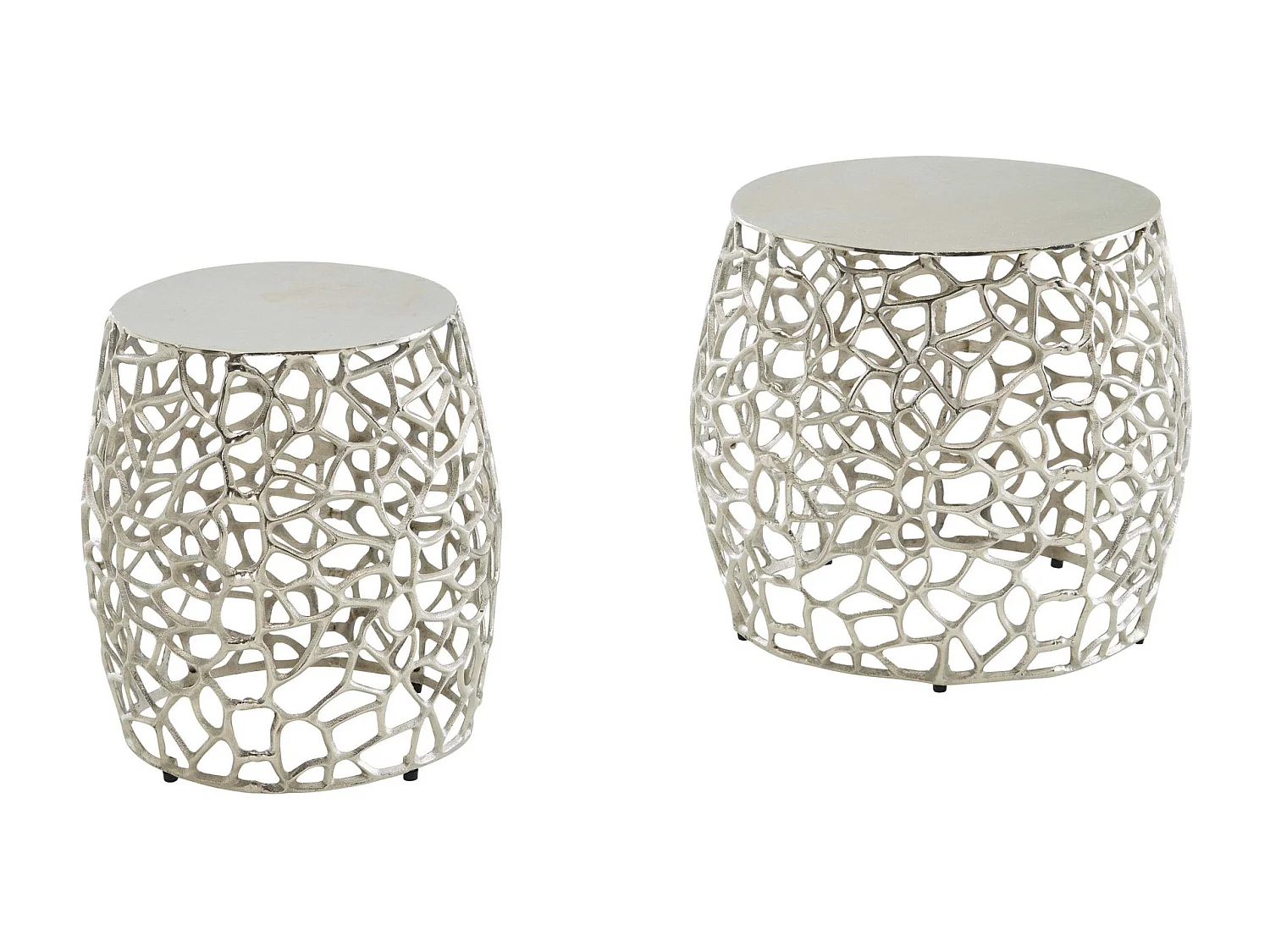 Beistelltisch 2er Set Aluminium Silber Design Satztisch Metall Rund, Wohnzimmertisch Couchtisch