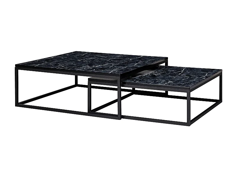 Design  Set van 2 zwart marmer optiek hoekig | Salontafels 2-delig metalen frame | Edele salontafels | Moderne nesttafels