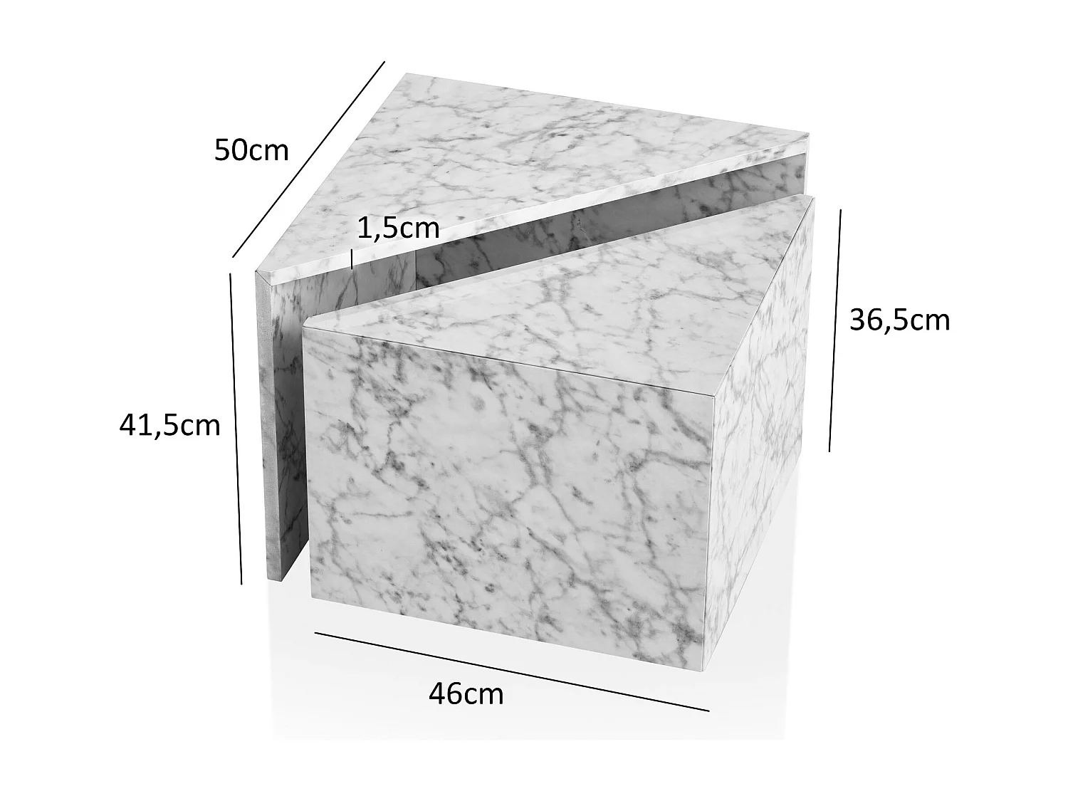 Couchtisch 2er Set MONOBLOC Weiß Hochglanz Sofatisch mit Marmor Optik, Design Satztisch Eckig,