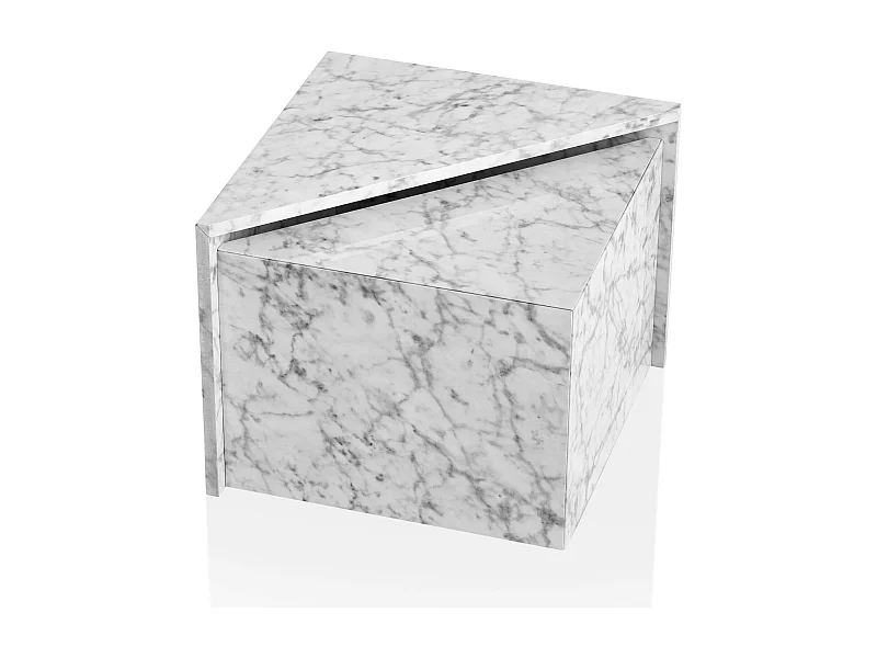 Tables Gigognes MONOBLOC Ensemble Deux Pièces Blanc Aspect Marbre Brilliant, Table de Salon Set de