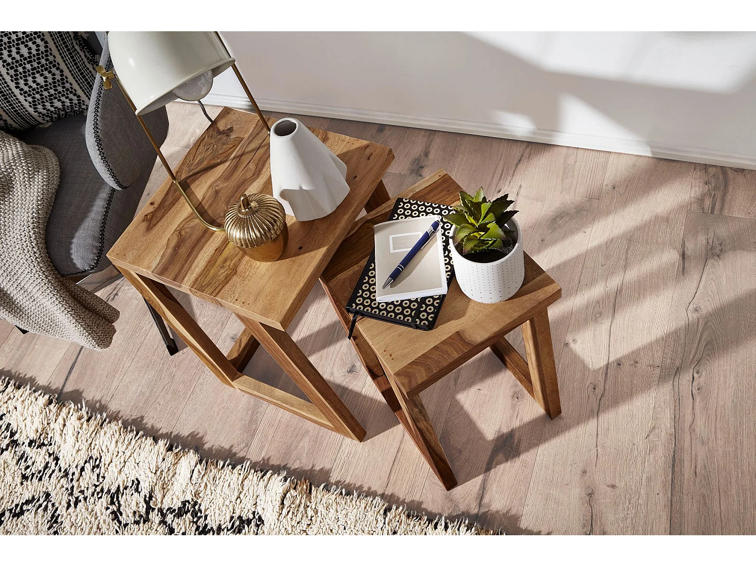 set de table solide palissandre bois de salon design carré table de chevet fixé style campagnard 2