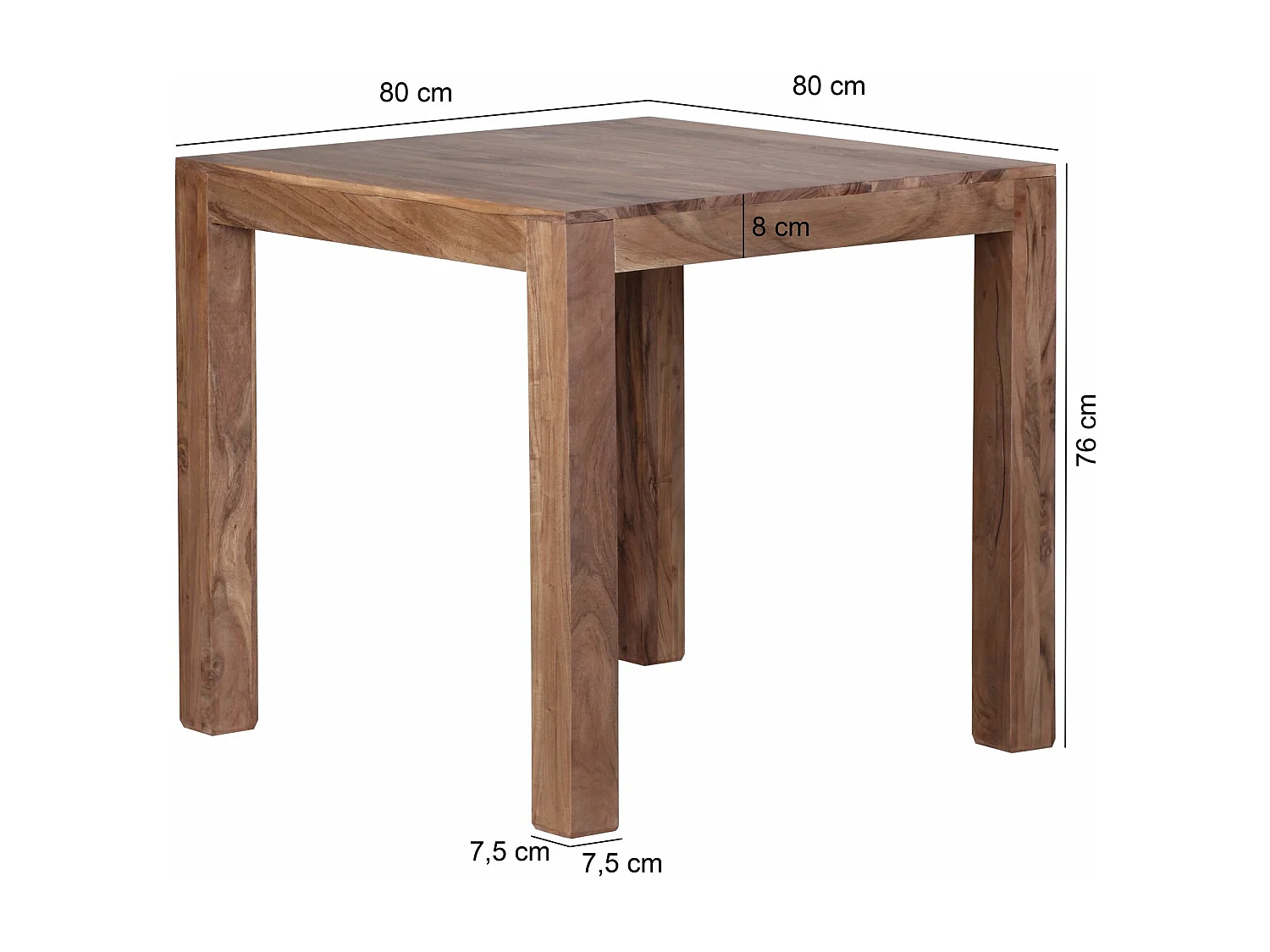 eettafel MUMBAI massief hout acacia 80 cm eetkamertafel houten tafel design keukentafel landelijke stijl donkerbruin