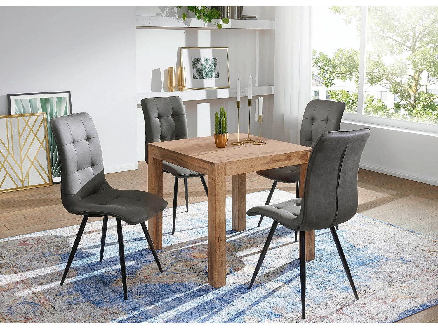 table à manger MUMBAI bois massif acacia 80 cm table de salle à manger table en bois design table