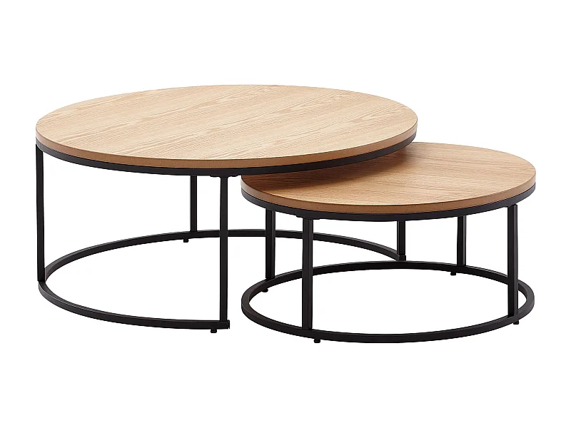 salontafel set van 2 hout/metaal salontafel rond eiken modern | Design bijzettafel 2-delig | Ronde salontafels | Houten tafel nesttafels