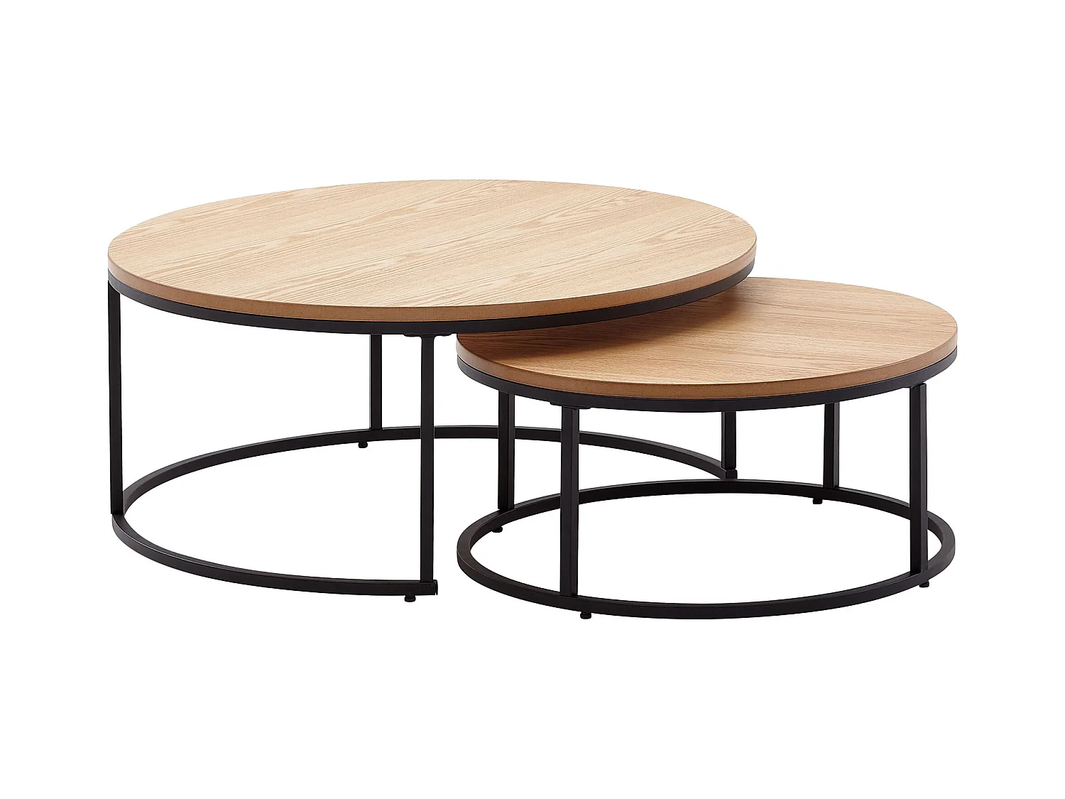 salontafel set van 2 hout/metaal salontafel rond eiken modern | Design bijzettafel 2-delig | Ronde salontafels | Houten tafel nesttafels