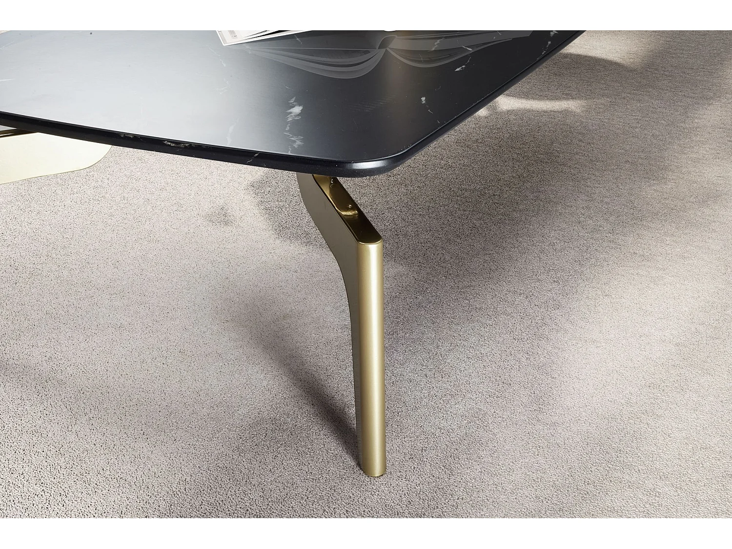 Couchtisch 120x60x30,5 cm mit Hochglanz Marmor Optik Schwarz / Gold, Wohnzimmertisch Rechteckig
