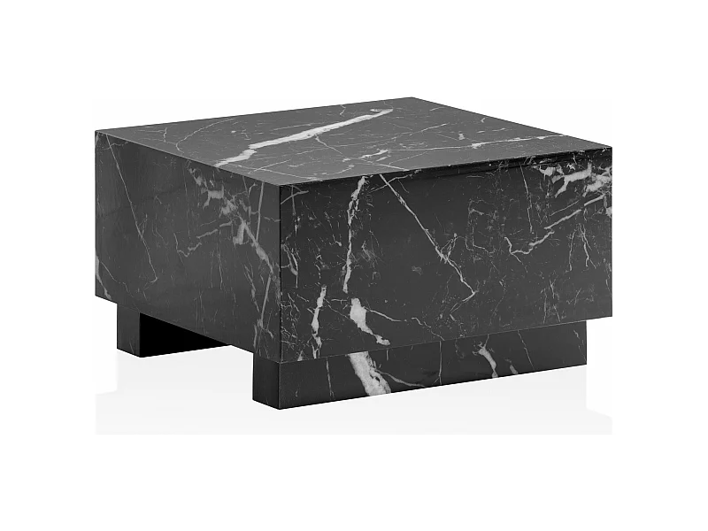 salontafel MONOBLOC 60x60x35 cm zwart hoogglans met marmerlook, woonkamertafel kubus vierkant, design salontafel, lounge salontafel kubusvorm