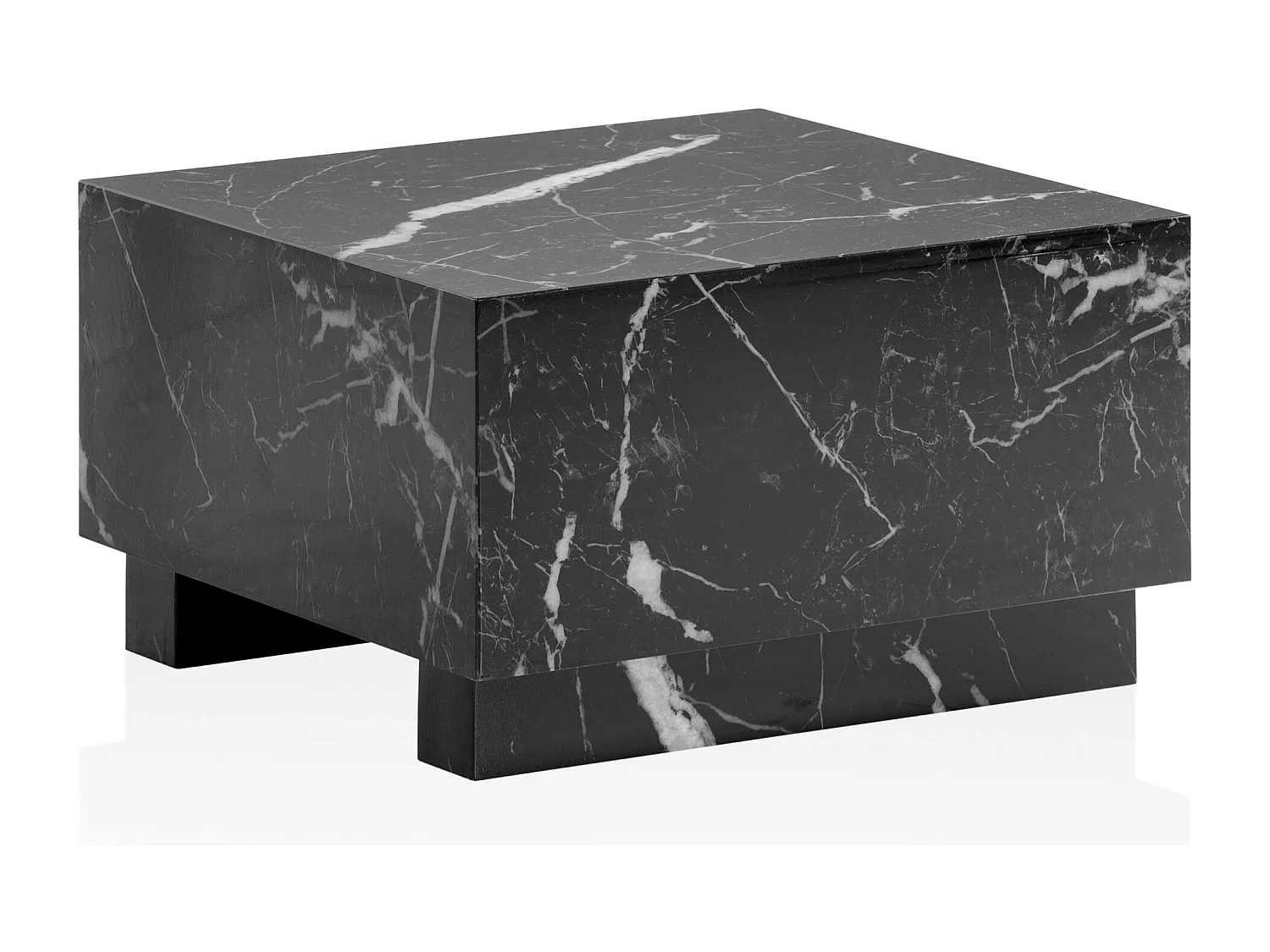 Couchtisch MONOBLOC 60x60x35 cm Schwarz Hochglanz mit Marmor Optik, Wohnzimmertisch Cube