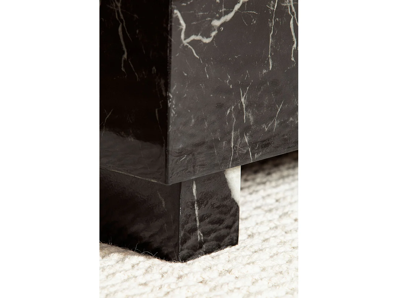 Couchtisch MONOBLOC 60x60x35 cm Schwarz Hochglanz mit Marmor Optik, Wohnzimmertisch Cube