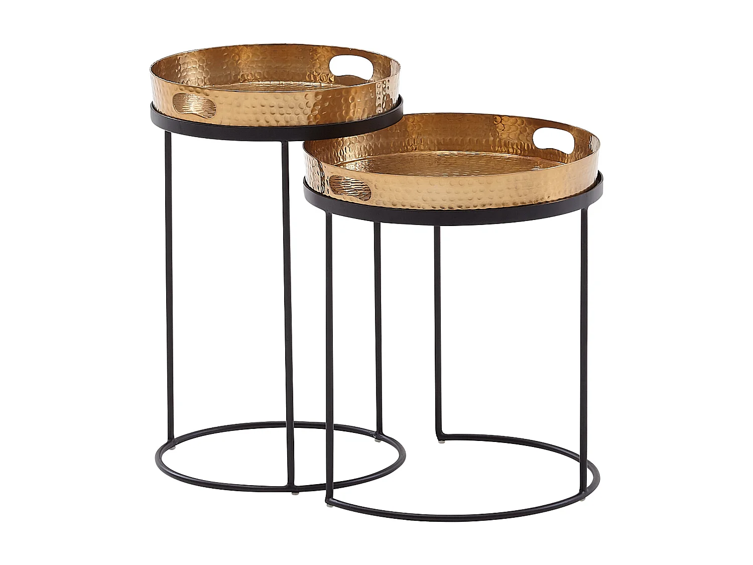 Beistelltisch 2er Set Gold / Schwarz Metall Hammerschlag Satztisch Rund, Couchtisch abnehmbares