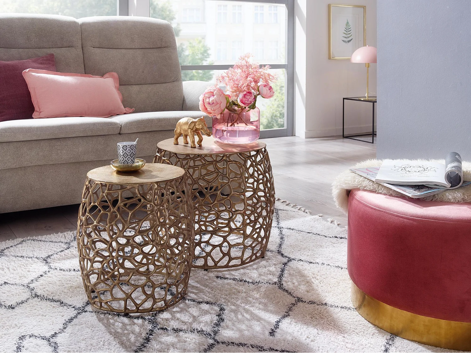 Tafel Set Metaal Salontafel Set van 2 Rond Goud Aluminium | Tafel Woonkamer Bijzettafel | Moderne Nesttafel Metalen Tafel