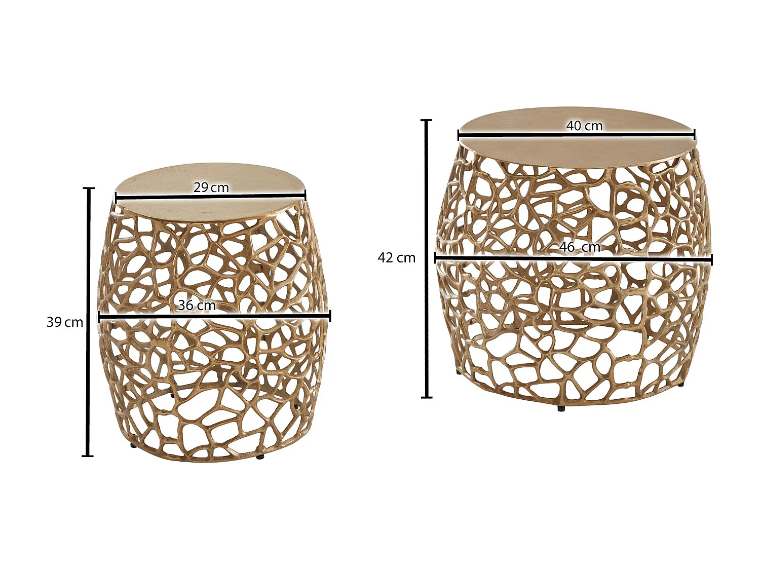 Table Gigogne Lot de 2 Aluminium Table d'appoint Or