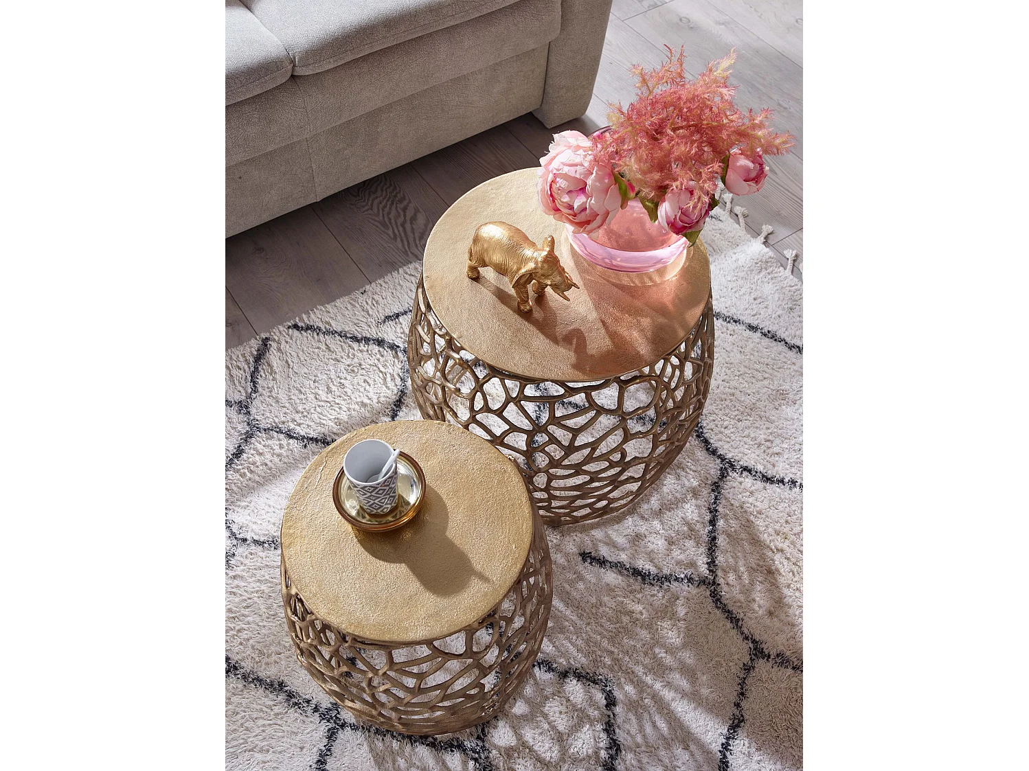 Table Gigogne Lot de 2 Aluminium Table d'appoint Or