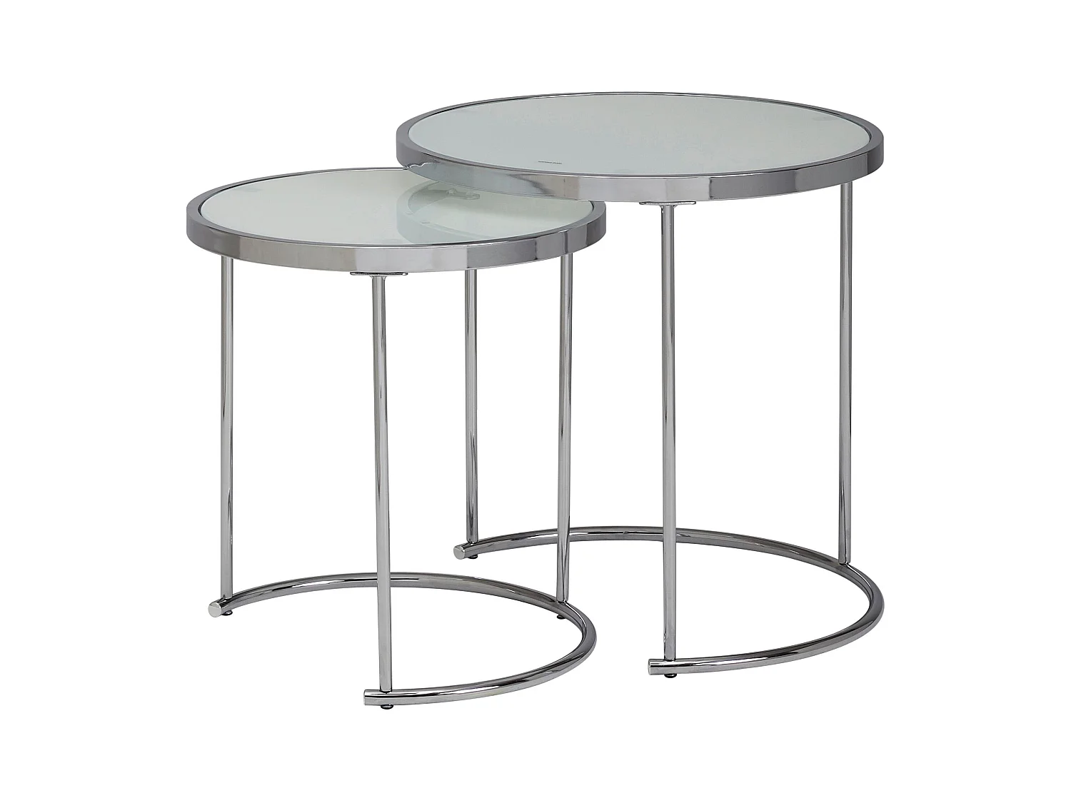 design bijzettafel rond Ø 50/42 cm - 2 stuks wit zilver met glazen blad | Salontafel set van 2 | Bijzettafel melkglas | salontafel