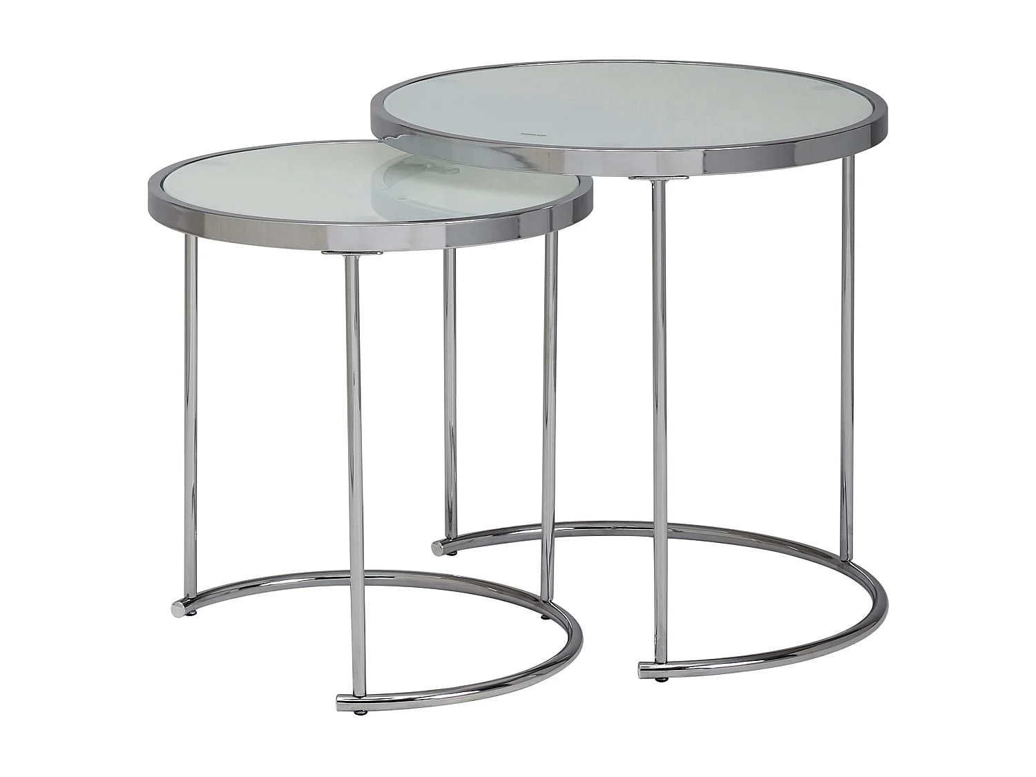 design bijzettafel rond Ø 50/42 cm - 2 stuks wit zilver met glazen blad | Salontafel set van 2 | Bijzettafel melkglas | salontafel