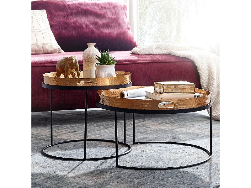 Sky Style- Salontafel set van 2 koperen dienblad tafels - goud - salontafel - rond - modern interieur