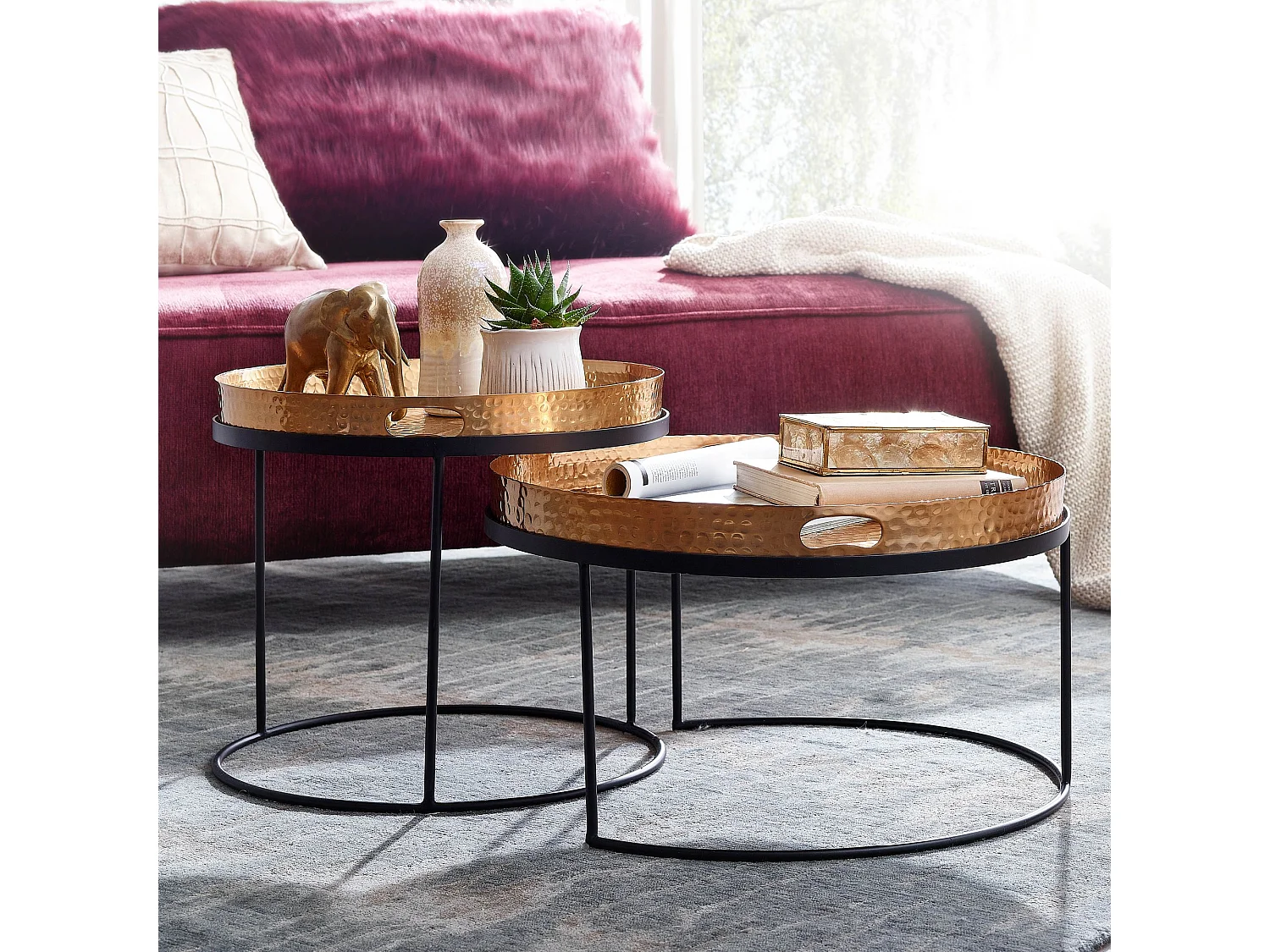 Sky Style- Salontafel set van 2 koperen dienblad tafels - goud - salontafel - rond - modern interieur